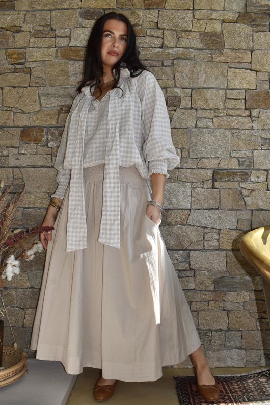 Nonni Gingham Poet Blouse Stone 